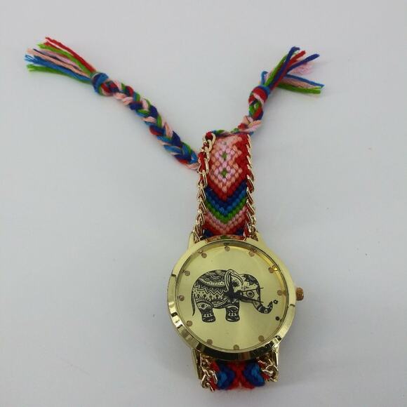 Women's Colorful Elephant Good luck Wristwatch Watch Pink Gold Tone Indian Style - Picture 10 of 12